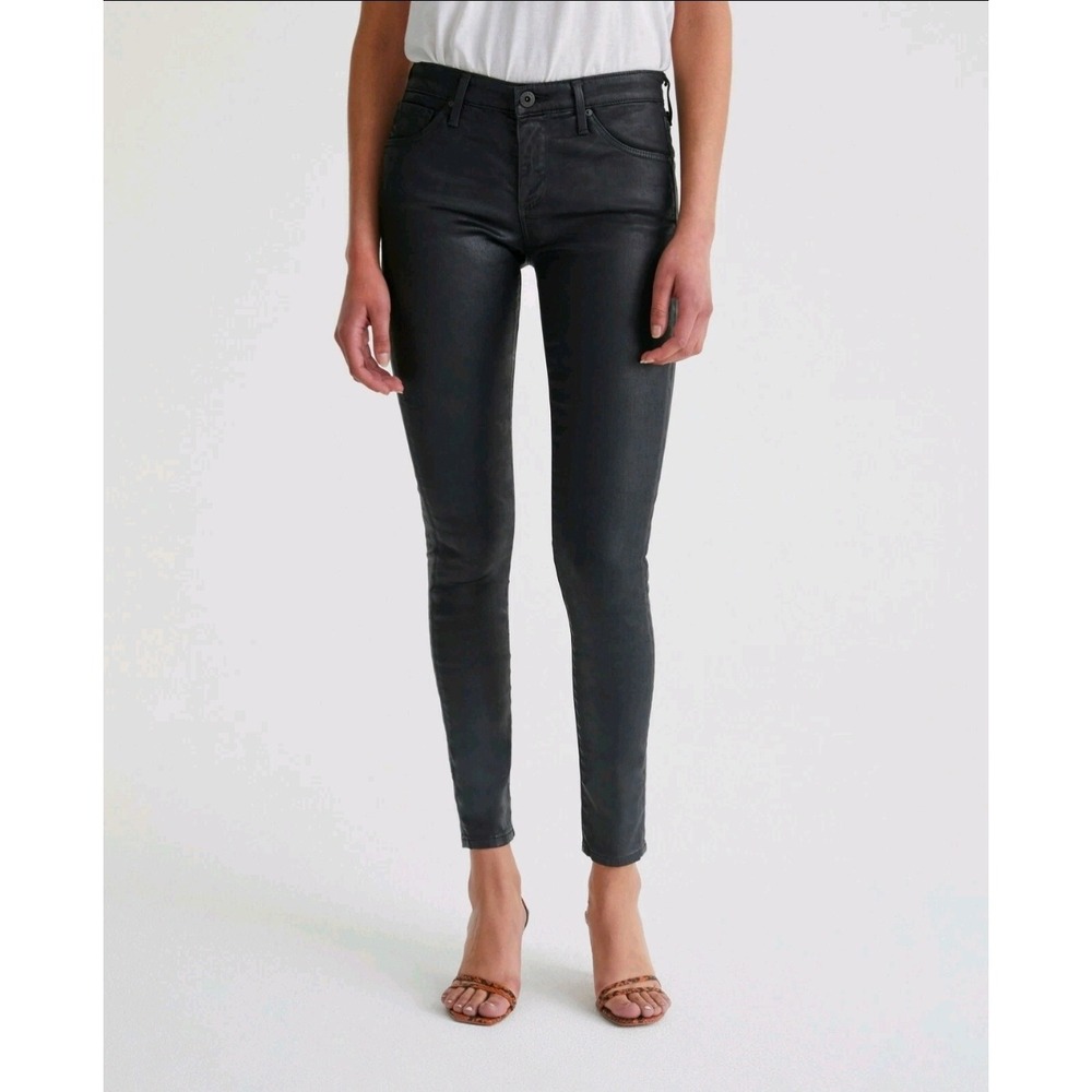 AG Adriano Goldschmied The Legging Ankle Size 31 R Black Coated Skinny Jeans